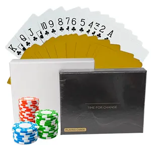 Custom 2 decks of playing cards with gold foil box poker chips set