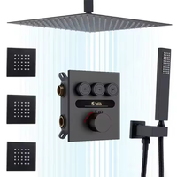 Système de douche à effet pluie style moderne complet caché sanitaire thermostatique à affichage numérique pour salle de bain