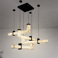 Lustre en pierre emboîtable style Wabi Sabi nordique, suspension géométrique moderne de luxe en albâtre pour projets hôteliers (vente en gros)