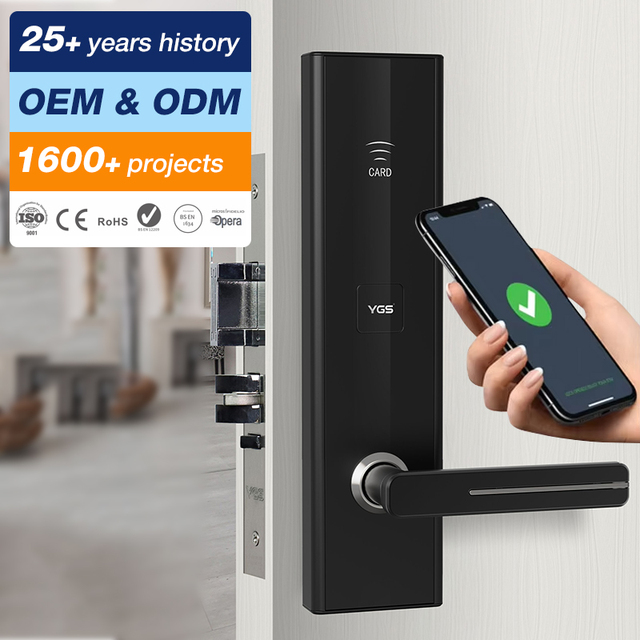 YGS Mobile Phone PMS Emergence Key IC Card Digital Electric Door Lock Smart Electronic Handle Hotel Gate Door Lock