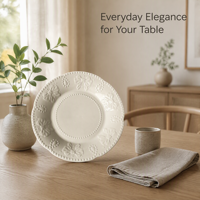 Assiette à dîner en céramique vintage de 8 pouces avec nœud en relief, bord ondulé perlé blanc, assiette à dessert et à salade en porcelaine pour la décoration de table à la maison