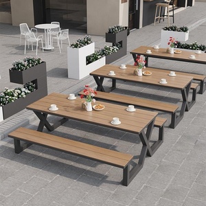 Hiện đại ngoài trời bền sắt kim loại gỗ vuông dính liền công viên Bàn và ghế đặt cho sân và danh lam thắng cảnh khu vực - Product Image 3