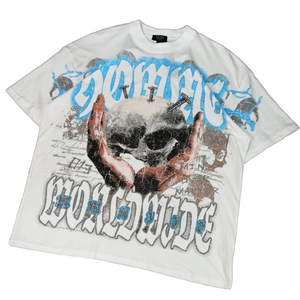 Camiseta Oversize para Hombre, 100% Algodón Lavado, Estilo Vintage Americano, Transpirable, con Estampado de Manos de Los Sinverdes - Product Image 1