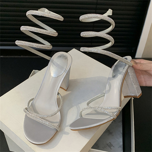 Sandales à talons hauts XSD Crystal style romain à brides, à enfiler, pour l'été, avec jupe courte, talons fins - Product Image 5