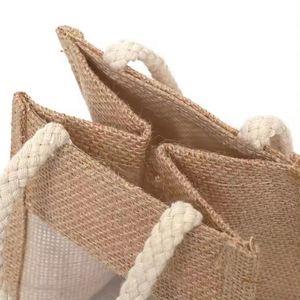 Bolsa de Compras Pequeña de Yute Natural Ecológica con Asas, Color Caqui, para 3 Botellas, Personalizable con Logotipo, Marca Xinxi, China, Venta al Por Mayor - Product Image 4