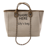 Sac fourre-tout en toile moderne durable avec fermeture éclair, logo personnalisé, chaîne métallique, sac à main de luxe pour femmes, vente en gros, marque privée