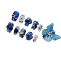 Ongles press-on faits main certifiés CE, motif papillon bleu, faux ongles en acrylique, pointes d'ongles personnalisables, logo sur mesure, plusieurs ongles