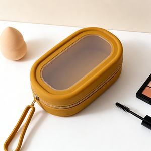 Pochette de voyage simple en silicone, couleur macaron, fermeture éclair lisse, étanche, pour cosmétiques - Product Image 4