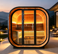 Sauna Tradizionale da Giardino in Abete Carbonizzato con Vetrata Panoramica e Illuminazione LED Interna per Relax e Spa Domestica