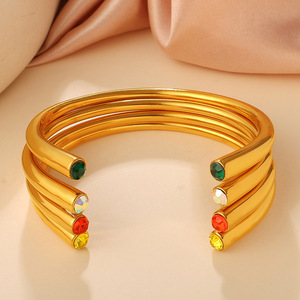 Brazalete Abierto de Aleación de Zinc con Gemas Multicolores Estilo Europeo Americano, Joyería de Fiesta para Mujer con Cristales y Diamantes de Imitación - Product Image 3