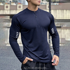 Kaus lengan panjang pria, baju KOMPRESI pria lengan panjang, atasan ritsleting 1/4 perempat, Slim Fit otot ringan, leher corong, Kustom - Product Image 5