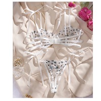 Siap Kirim Set Bra dan Celana Dalam Renda Bunga Bordir Daisy Seksi Model High-Rise Warna Putih Manis untuk Wanita XL OEM