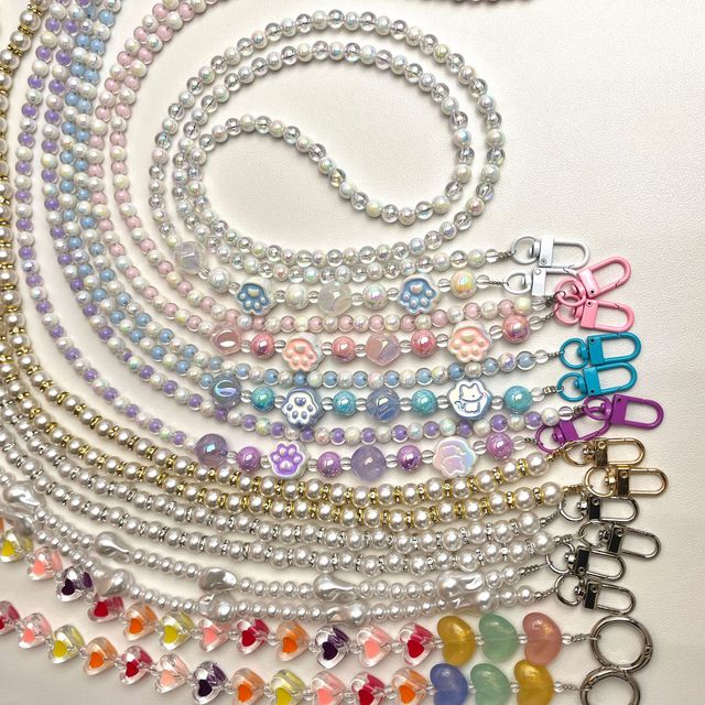 Pearl Phone Crossbody Bag Strap With Colorful Beads Long Drop Resistant Phone Chain Pendant Beads