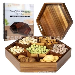 Juego de bandejas para servir aperitivos, hexagonales de madera de 13 pulgadas con asa para almacenamiento en fiestas - Product Image 2