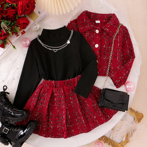 Ensemble de vêtements pour l'automne et l'hiver, nouvelle veste à col haut à manches longues, jupe courte plissée pour filles, ensemble trois pièces - Product Image 6