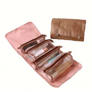 Sacs de maquillage cosmétiques en polyester personnalisés, multifonctionnels, 4-en-1, avec logo imprimé, rangement amovible, grande capacité, avec fermeture éclair - Product Image 1