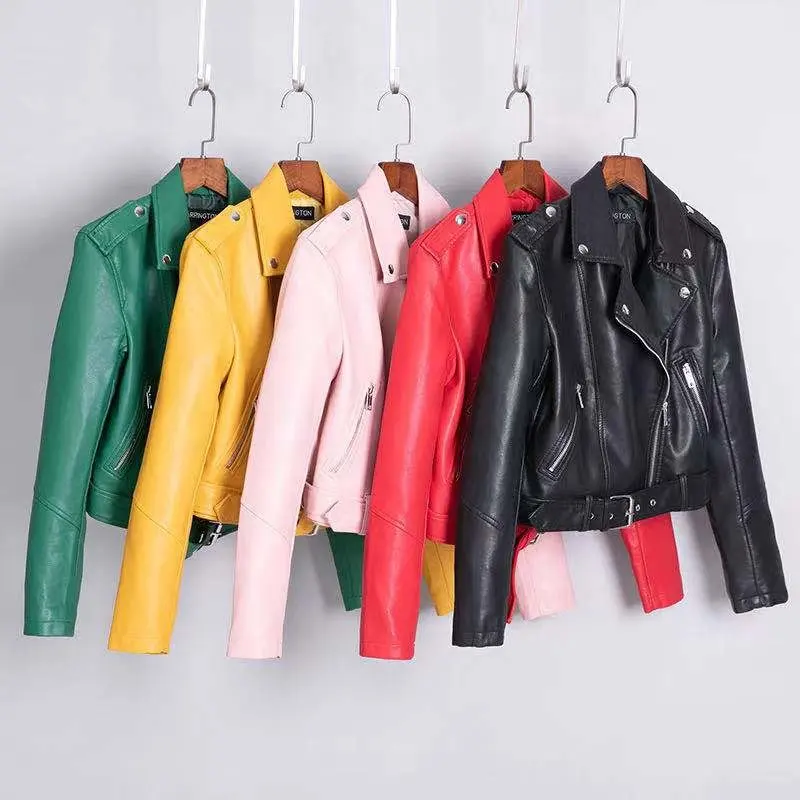 Women's Jackets 2023 Autumn Ladies Faux Leather Jacket Zipper Long Sleeve Moto Biker Female Short Coat Jacket Outwear