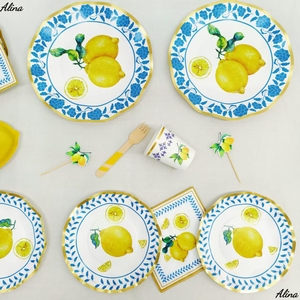 DAMAI Summer Fruit Lemon Party Supplies Kids Party Event <b>Disposable</b> Plates 8 INCH 10 INCH <b>Tableware</b> Paper Napkins Cups Plates - Product Image 2