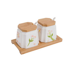 Kitchen Relief Hand-painted Seasoning Jar Set <b>with</b> Bamboo <b>Lid</b> Ceramic Household Combination Seasoning <b>Box</b> - Product Image 1