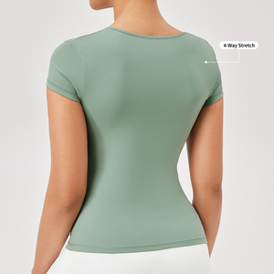 Custom Logo Hoge Kwaliteit Vrouwen Vierkante Kraag Crop Top Mouw Gym Tops Activewear Workout Tennisshirts - Product Image 4