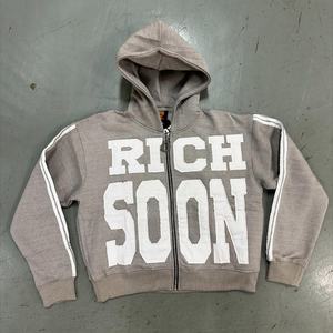 Ventes en gros de sweats à capuche surdimensionnés vintage pour hommes en coton 100% avec fermeture éclair, broderie, tissu en molleton français, délavé au soleil, 3D, longs - Product Image 6