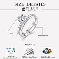 Ensemble de bagues de fiançailles solitaires en argent sterling avec zircone cubique ronde, plaqué argent 925, bagues de couple en CZ