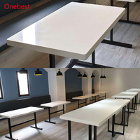Ensemble de table à manger de luxe pour salle à manger moderne, table de restaurant en pierre solide blanche brillante