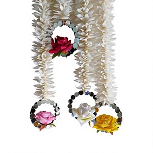 Guirlande de fleurs artificielles de jasmin et de mogra avec anneau miroir et pendentif rose pour la décoration murale de fond de scène de mariage et de festival indien Diwali - Product Image 1