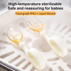 Juego de Cuchara y Tenedor de Silicona para Bebés, Ajustables y Flexibles, de PPSU, para la Alimentación de Niños Pequeños - Product Image 3