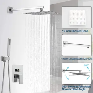 Bathroom 2 Function Wall Mounted Shower Faucet Set 10 Inch Chrome Rain Misty Shower Head Kit Set