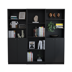 Juego de Librería Isabella de 3 Piezas, Negro, Moderno, Minimalista, Muebles para Sala de Estar, Estante Independiente de MDF con 9 Compartimentos - Product Image 1