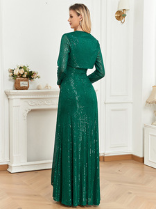 Vestidos de Noche Largos con Mangas Largas y Lentejuelas para Mujer, Elegantes Vestidos de <span class=keywords><strong>Fiesta</strong></span> para Madre de la Novia, para Bodas, 2023 - Product Image 6