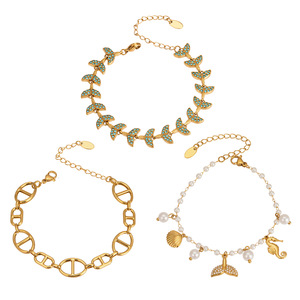 Luxuriöses Nischen-Schmuckset mit Imitationsperlen-Armband für Damen, Edelstahl mit 18k <span class=keywords><strong>Gold</strong></span> Beschichtung, Modische Armbänder - Product Image 4