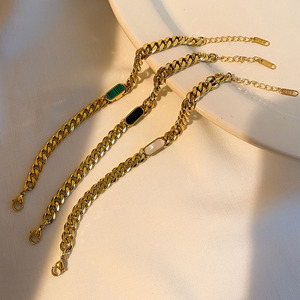 Pulsera de Cadena Cubana de 7mm, Acero Inoxidable, Chapado en Oro de 18K, con Incrustaciones de Malaquita, Joyería de Regalo a la Moda - Product Image 1