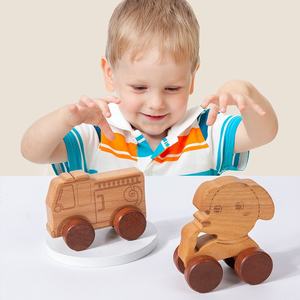 Carro de juguete de madera para niños, de arrastre inercial, para el desarrollo de la motricidad fina, juguete de madera para bebés - Product Image 5