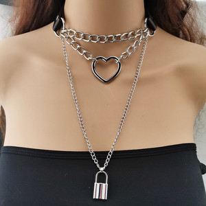 Fashion Chains <b>Necklace</b> Multi Layered Geometric Lock Shape Zinc Alloy Punk Style Party Jewelry - Product Image 3