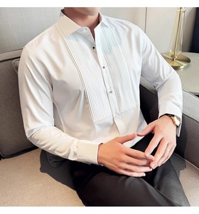 <span class=keywords><strong>Chemise</strong></span> de smoking pour hommes <span class=keywords><strong>Chemise</strong></span> habillée formelle Chemises boutonnées à manches longues plissées pour le bal de promo et le mariage - Product Image 2