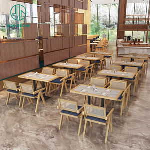 Ventas al por mayor, cafetería, tienda de té, mesa de madera cuadrada comercial, silla de ratán, cabina, sofá, asientos, conjunto de muebles modernos para restaurante - Product Image 3
