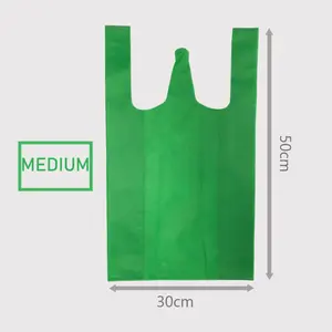 SPOT 40gms Medium custom W Cut Non-Woven t-shirt sharp bottom vest shopping recycled bag used for Grocery supermarket promotion