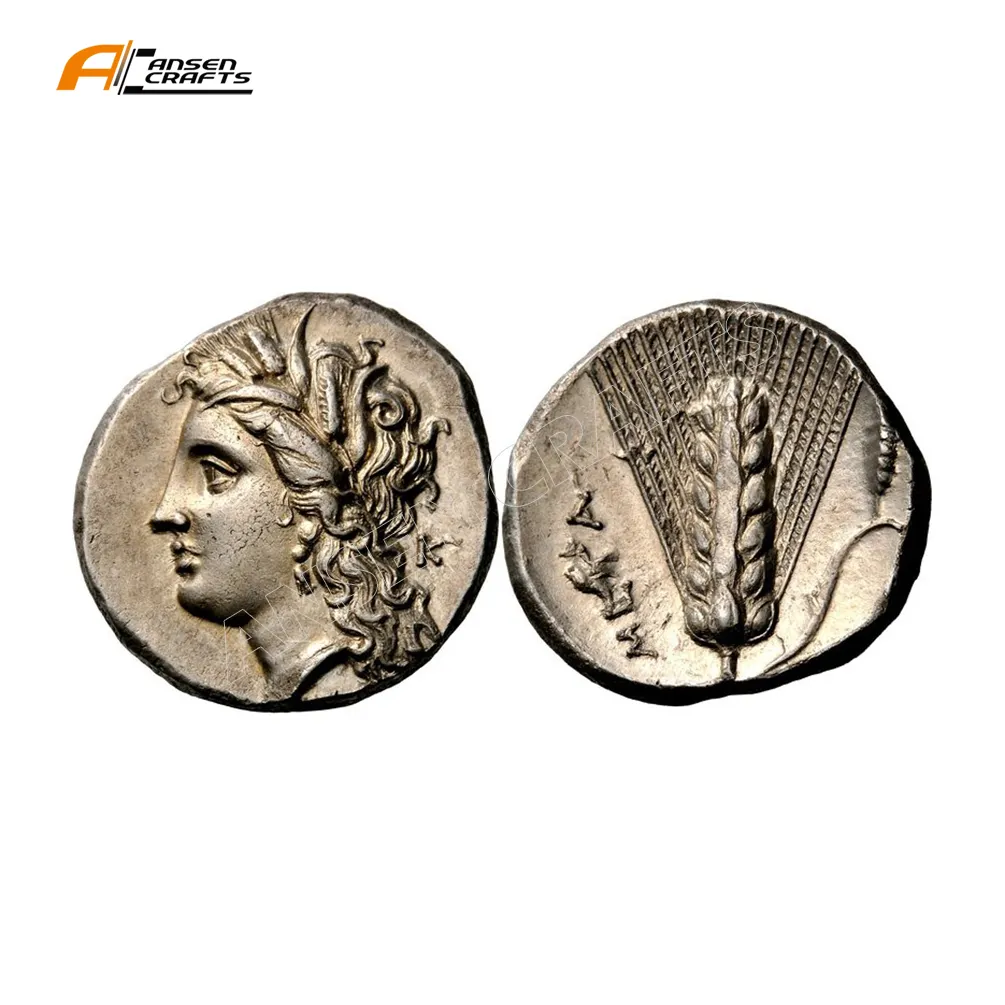 컬렉션 값 실버 헤드 Demeter 고대 그리스 Lucania Metapontum 왼쪽 라운드 동전 메달