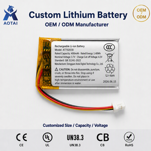 Batterie polymère au lithium personnalisée ultra-fine 702030 3.7V 400mAh avec protection PCM, connecteur personnalisable OEM ODM - Product Image 1