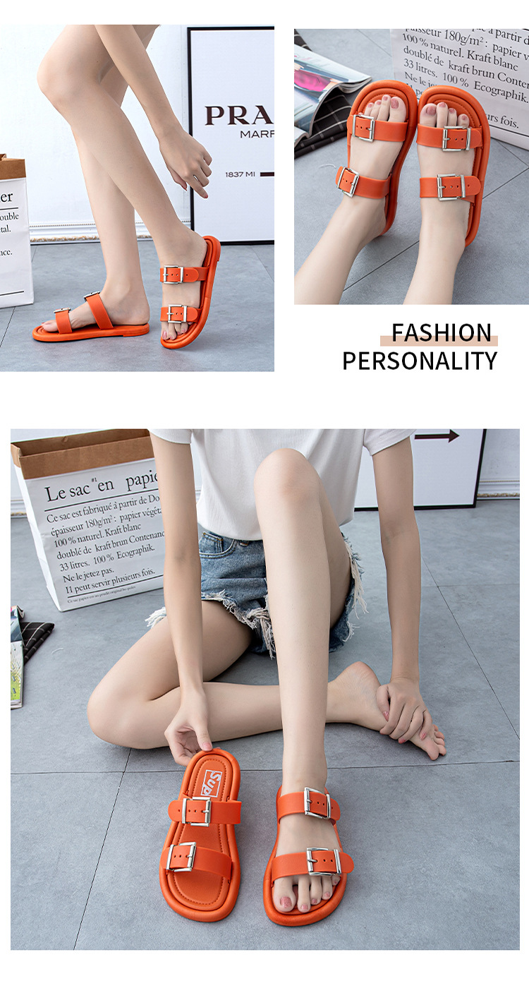 Women Flat Slippers Buckle Non-slip Home Soft Shoes Outdoor Slippers Wholesale
