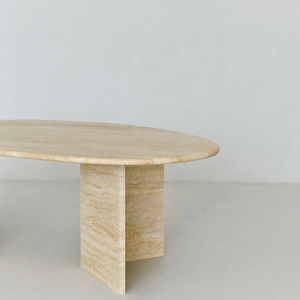 Mesa de Centro de Piedra Natural Beige Pulida de Estilo Nórdico Moderno, Mesa de Café de Travertino - Product Image 6