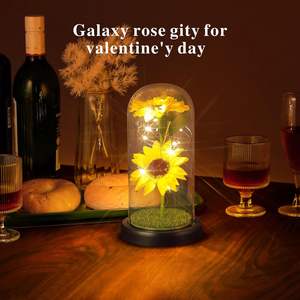 Tournesol éternel en verre coloré, fleur artificielle avec lumière LED, cadeau unique, thème amour Saint-Valentin, modèle produit - Product Image 3