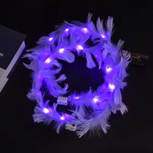 Luminous Wreath Headdress With Lamp Goose Wreath Feather Angel Headband