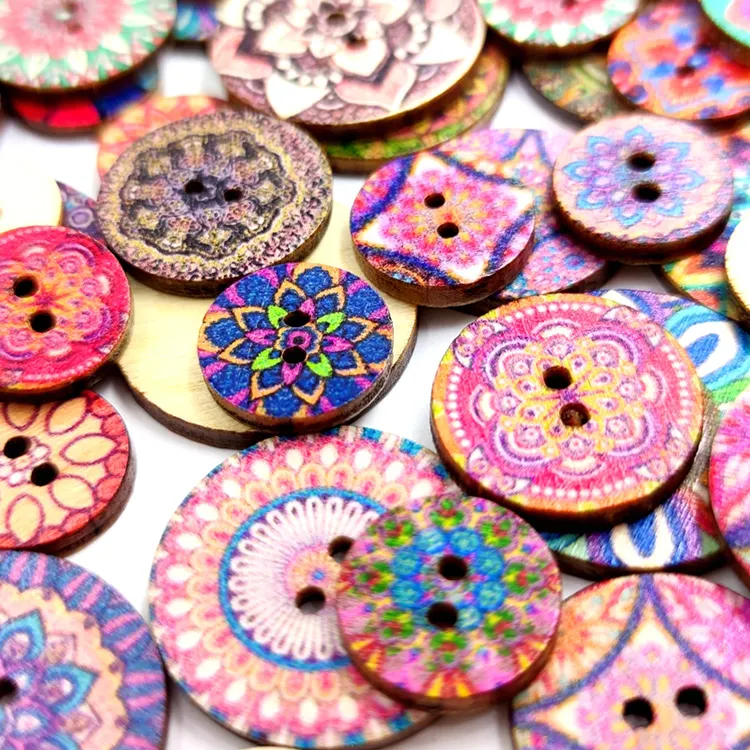Wholesale 15mm Retro Round Solid Wood Button Aesthetic Art Button For Sewing DIY Clothe Decor