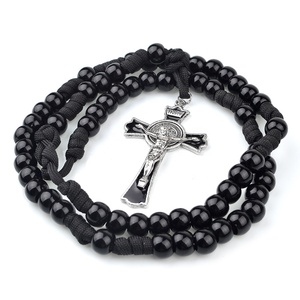 <span class=keywords><strong>Collana</strong></span> Cattolica con Perle Acriliche Nere da 12mm, <span class=keywords><strong>Rosario</strong></span> Robusto in Paracord per Uomo - Product Image 4