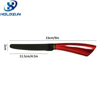 Couteau à tomate à saucisse à steak dentelé en acier inoxydable à lame noire de 4.5 pouces avec manche creux en métal pour vin rouge