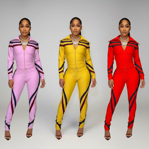 2026 <strong>Vintage</strong> Sporty Women's Sets Contrast Stripe Two Piece Set Women Clothing Slim Zip Jacket Stacked Pants Sets for Women - Product Image 1