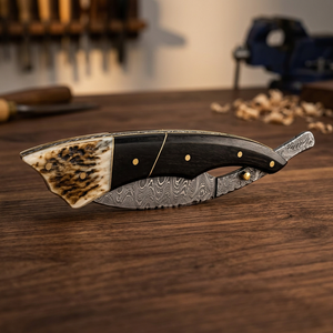 ASAP Damascus Steel Single Blade Folding Knife Wood Handle Horn Inlay Straight Styling Razor <b>Edge</b> Texture Layering Barber Body - Product Image 1